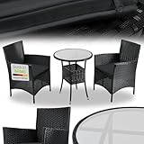 Juskys Polyrattan Balkon Set Bayamo 2 Personen - Tisch mit Glasplatte & 2 Stühlen - Wetterfeste...