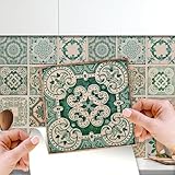 WALPLUS 24 Stück 15x15cm Vintage Green Antique Azulejo Wandfliesen Aufkleber Küchenrückwand...