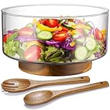NiHome Salatschüssel Glas Set mit Salatzange aus Akazienholz, Salatschüssel Groß und erhöhter...