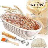 Walfos Gärkorb Oval BannetonSet, Gärkörbe zum Brotbacken 25cm, aus Natürlichem Rattan, Enthält...