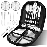 Camping Geschirr Set 2 Personen, 12-teilig Picknick Set,Edelstahl Outdoor Geschirr für Outdoor,...