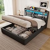 ZUUYEE Polsterbett Doppelbett 140x200 cm mit LED, USB C, Hydraulische Bett mit Stauraum und...