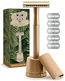 ANYMALE® Rasierhobel Gold Edition - Damen Set mit Ständer 5 Klingen und Reiseschutz -...