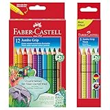 Faber-Castell 110912 Jumbo Grip Buntstifte für Kinder, 12er-Jumbo-Buntstifte-Set, Malstifte mit...
