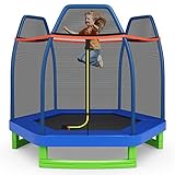 COSTWAY Ø223cm Gartentrampolin mit Sicherheitsnetz, gepolsterten Stangen & Randabdeckung, Trampolin...