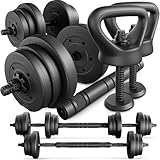 TREX SPORT Hanteln Set | 4in1 Set Kurzhanteln Langhantel, Liegestütze & Kettlebell | 20kg 40kg...