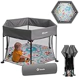 LIONELO Roel Laufstall Baby bis zu 15 kg, Großformat 118 x 118 x 83 cm, sechseckige Form, LockGuard...
