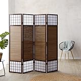 Homestyle4u 89, Paravent 4 teilig Dunkelbraun Bambus Raumteiler Holz Shoji Sichtschutz
