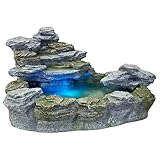 STILISTA Gartenbrunnen Olymp in Steinoptik XXL 100 x 80 x 60 cm inkl. Pumpe und LED-Beleuchtung rot...