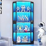 BROTTAR Eckvitrine mit Glastüren, Tall 165cm Eck Bücherregal mit 3 Farben Led Beleuchtung,...