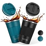 VETIN Thermobecher 2er Set – 380ml Edelstahl Kaffeebecher to go, Auslaufsicherer Deckel,...