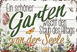 LUCKYLINDE - Wetterfestes Blechschild, Gartenschild – Ein schöner Garten wischt den Staub des...