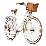 Bergsteiger Marseille 28 Zoll Damenfahrrad, ab 150 cm, Korb aus Rattan, Fahrrad-Licht,...