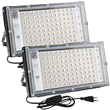 CREATESTAR LED Strahler 100W, Led Strahler mit Stecker, 2 Stücke 10000 Lumen LED Fluter 3000K...