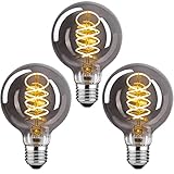HUSTUNG Vintage Edison LED Glühbirne, E27 Sockel, 4W, G80 Warmweiß 2400K, Rauchgraues Glas,...