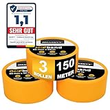HASKYY Goldband Malerkrepp Kreppband 3x Malerband 50mm x 50m Profi Abdeckband Malertape Klebeband...