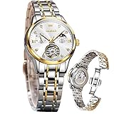 OLEVS Damenuhr Damen Automatik Mechanisch Skelett Luxus Diamant Elegant Edelstahl Wasserdicht Analog...