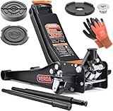 Wagenheber hydraulisch 3T, 75-515mm + 2X Gummi + Montagehandschuhe + mit Schmiernippel Extra Flacher...