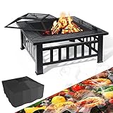 Feuerschale mit Funkenschutz, 81,5x81,5x45cm, Feuerkorb , Feuerstelle Garten, inkl....