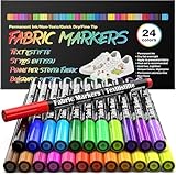 APOGO 24 Textilstifte Waschmaschinenfest, Textilmalstifte, Textilfarbe Stoffmalfarben Waschfest...