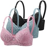 Klassische Spitzen BHS Damen mit Bügel 3er Pack Push Up BH mit Verstellbarem Bustier Komfort...