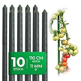 Novatool 10 Stück Pflanzstäbe 110cm grün 11mm Metallrohr kunststoffummantelt Rankstäbe für...