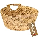HMF Aufbewahrungskorb rund, Geschenkkorb leer geflochten aus Wasserhyazinthe mit Holzgriffen | 30 x...
