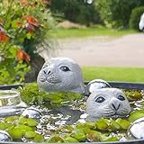 Seehundkopf - Robbe - Heuler 2er Set für die Teich oder Miniteich Deko aus Keramik