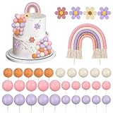 35 Stück Regenbogen Kuchen Topper Set, Boho Tortendeko Geburtstag Kuchen Deko, Geflochtenes...