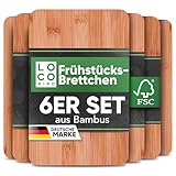 Loco Bird Frühstücksbrettchen Set aus Bambus Holz (6 Stück) - 22x14cm - Schneidebrett Holz Brett...