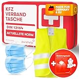 PURAHELP KFZ Verbandstasche DIN 13164 + Warnweste Auto - Inkl. Beatmungstuch - Erste Hilfe Set Auto...