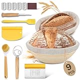 BEWOS Gärkörbchen für Brot, Gärkorb Oval und Gärkorb Rund, 9-teiliges Set Mit Brotbackzubehör...