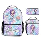 Personalisierte Schulrucksack Mädchen Meerjungfrau Design Rucksack teenager kinderrucksack 3-teilig...