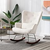 HomeMiYN Skandinavischer Schaukelstuhl Samt mit Metallgestell und Holzsockel Retro Sessel...