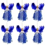 Christbaumengel Ornamente 6er Set Plüschengel mit weißen Federflügeln und goldenen Haaren