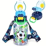 PinkSheep Kinder Trinkflasche mit Strohhalm/Lanyard für Kinder, 600ml BPA frei Kind trinken...