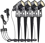 GEEDIAR LED Gartenbeleuchtung, 4 Stücke, Warmweiß 3200K Gartenleuchte mit Erdspieß, IP65...