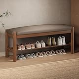 JSLJJBD Schuhaufbewahrungsbank aus Holz mit Kissen, Schuhaufbewahrung mit Holzrahmen und...