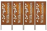 Kapaga - Sichtschutz Metall 4x - 100 cm x 40 cm - Edelrost - Rostoptik Sichtschutz für Garten -...