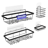 Rome® 4 x Duschablage ohne Bohren Edelstahl (selbstklebend) schwarz - Duschkorb & Ablage für...