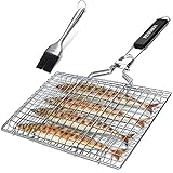 penobon Fisch-Grillkorb, faltbar, tragbarer Edelstahl-Grillkorb für Fischgemüse, Garnelen mit...