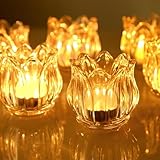 6er Set Glas Teelichthalter - Tulpen Teelichtgläser für Tischdeko, Teelichter Glas Klein 7cm x...