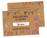 Giftota 15 Einladungskarten Kindergeburtstag Mädchen Junge, DIN A6 Kraftpapier Einladung Party,...