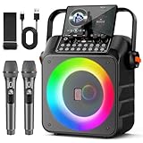 HWWR Karaoke Maschine mit 2 drahtlosen Mikrofones, Tragbaren Karaoke Anlage Lautsprecher mit...