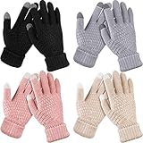 4 Paare Damen Winter Touchscreen Handschuhe Warme Vlies Gefütterte Strickhandschuhe Elastische...