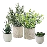 Veryhome 4 Stück Künstliche Pflanze in Töpfen Sukkulenten-Pflanzen Faux Eucalyptus Kleine...