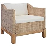 Natur Rattan Sessel mit Auflagen. Korbstuhl aus echtem Rattan und Mangoholz. bequemer Wohnzimmer...