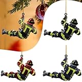Feuerwehrmann Weihnachtsbaumbehang 4 Stück,Feuerwehrmann Weihnachtsbehang mit Lichtmuster,Flache...
