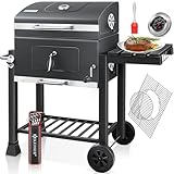 KESSER® Grill Grillwagen BBQ Smoker XL Holzkohlegrill mit Deckel, Rädern, Edelstahl-Griff,...