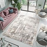 TAPISO Valley Teppich Kurzflor Modern Abstrakt Grau Beige Creme Mehrfarbig Linien Meliert Verwischt...